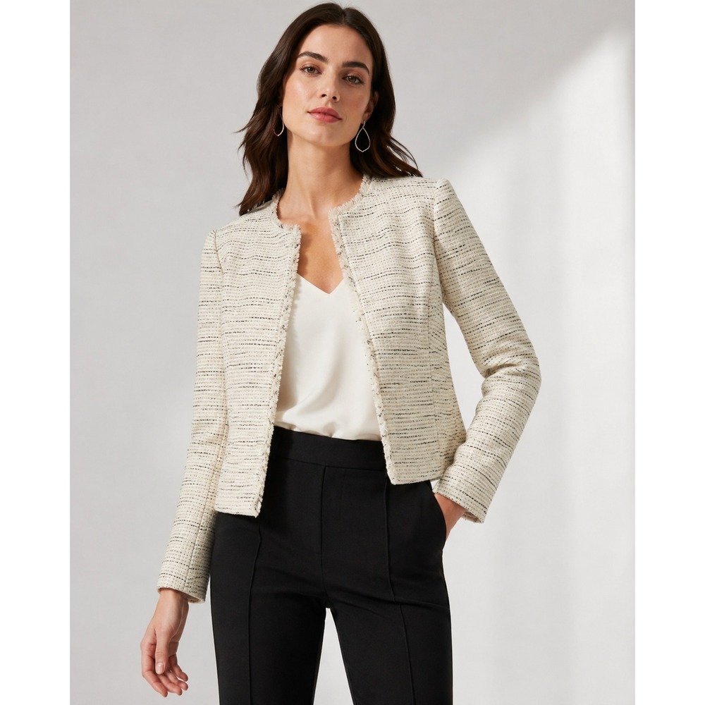 Ann Taylor Factory Blazer Sz 6 Cream Knit Work Career Business Office Preppy
